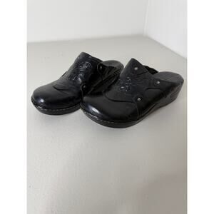 Women's Born Black Tooled Leather Y2K Boho Western Clogs Mules Heels Shoes 10/42
